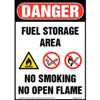 Danger, Fuel Storage Area, No Smoking, No Open Flame Sign with Icons