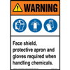 Warning, Face Shield, Protective Apron, Gloves Required When Handling Chemicals Sign with Icons