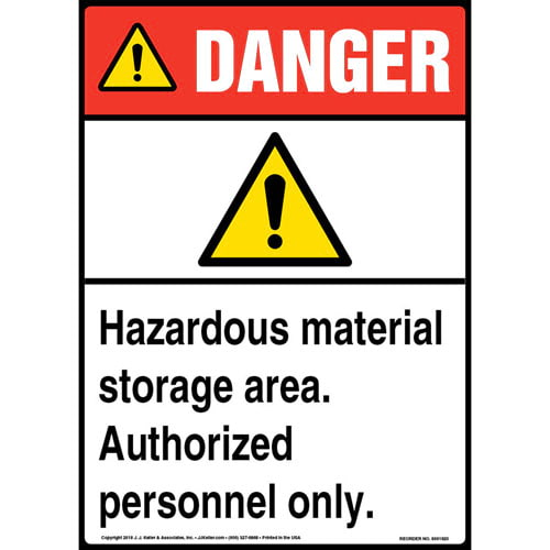 Danger, Hazardous Material Storage Area, Authorized Personnel Only Sign with Icon