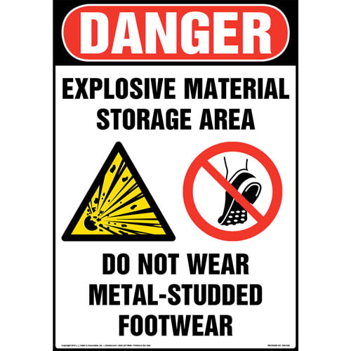 Danger, Explosive Material Storage Area Floor Sign with Icons