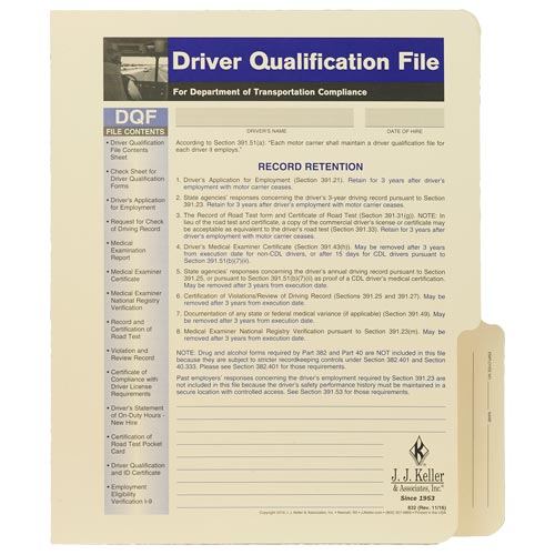 Driver Qualification File Folder For 2 Part Forms