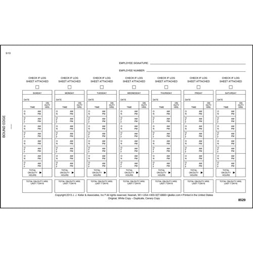 Drivers Exemption Log - Short Haul Operations - 2 Ply Carbon