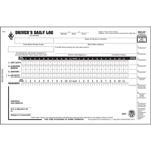 619-LD Driver's Daily Logs With Detailed DVIR 2-Ply Book Format B 60 hour/7  day Recap