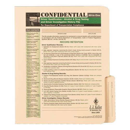 Confidential All-In-One Driver Qualification File Folder For Single Copy Forms