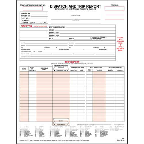 Dispatch and Trip Report, Vertical, Padded Format