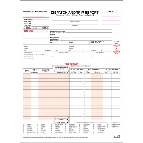 Dispatch and Trip Report, Vertical, Snap Out, 3 Ply, Carbon