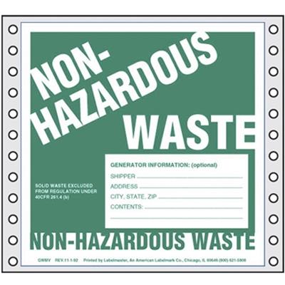 Non-Hazardous Waste Label, with Generator Info, Pin Feed PVCF