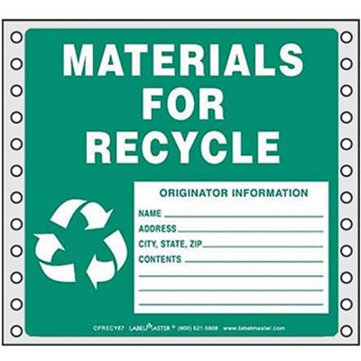 Materials for Recycle Label, Originator Info, Pin Feed