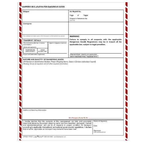 Shippers Declaration for Dangerous Goods Form Laser with Columns 10-Pack