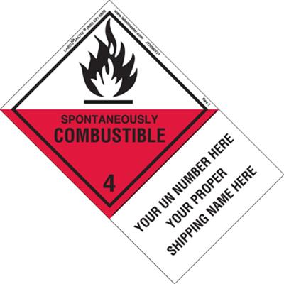 Personalized Spontaneously Combustible Label, Shipping Name, PVC Free Film w Jumbo Tab