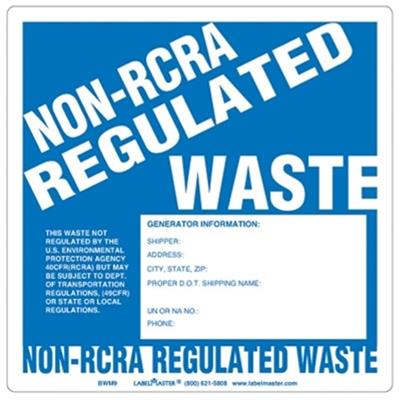 Non-RCRA Regulated Waste Label, Generator Info, Thermal PVCF