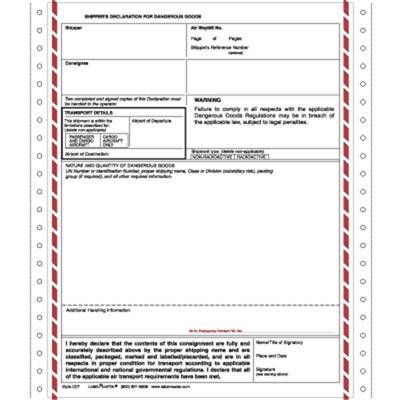 Shipper's Declaration for Dangerous Goods Pin Feed No Columns