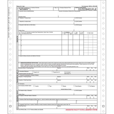 Uniform Hazardous Waste Manifest, 5 Part PinFeed