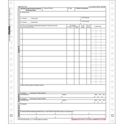 Uniform Hazardous Waste Manifest 5 Part Pin Feed Continuation Form 300ct