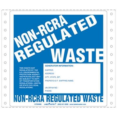 Non-RCRA Regulated Waste Label, Generator Info, PinFeed Paper