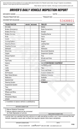 Individual Driver's Vehicle Inspection Form