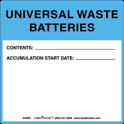 Universal Waste Batteries Label, Vinyl
