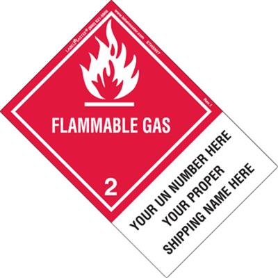 Personalized Flammable Gas, Shipping Name, PVC Free Film, Extended Tab Label