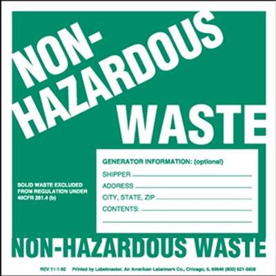 Non-Hazardous Waste Label, w Generator Info, Thermal PVCF