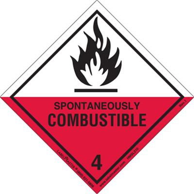 Spontaneously Combustible Label, Worded, Paper, 50 Pack