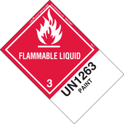 Flammable Liquid Label, UN 1263 Paint, Paper with Extended Tab