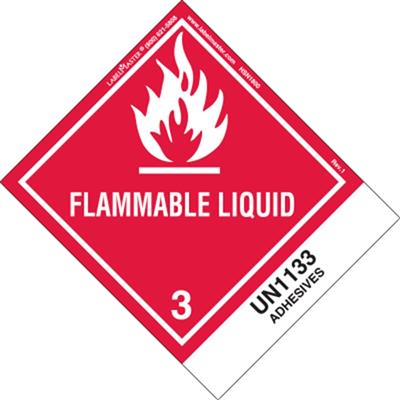 Flammable Liquid Label, UN 1133 Adhesives, Paper with Standard Tab