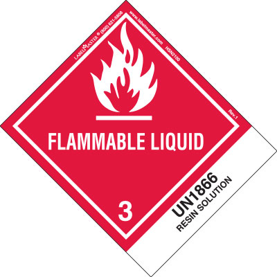 Flammable Liquid, UN 1866 Resin Solution, Paper Label