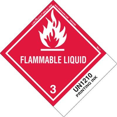 Flammable Liquid, UN 1210 Printing Ink, Paper Label