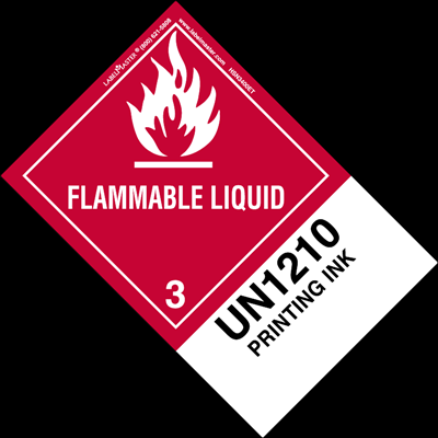 Flammable Liquid Label, UN 1210 Printing Ink, Paper, Extended Tab