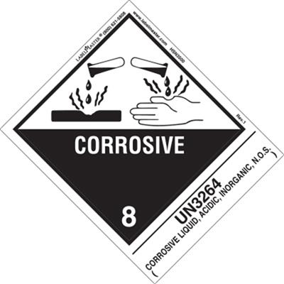 UN 3264 Corrosive Liquid, Acidic, Inorganic, NOS Label