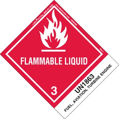 Flammable Liquid Label, UN 1863 Fuel, Aviation, Turbine Engine