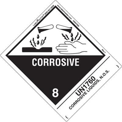 Corrosive Label, UN 1760 Corrosive Liquids NOS