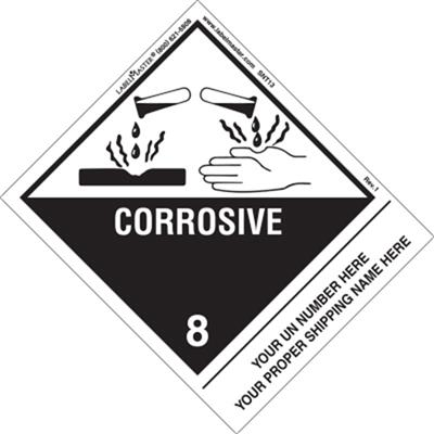 Personalized Corrosive Label, Shipping Name, PVC Free Film w Standard Tab