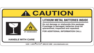 Lithium Metal Batteries Inside Marking, Vinyl, 6" x 2.5"