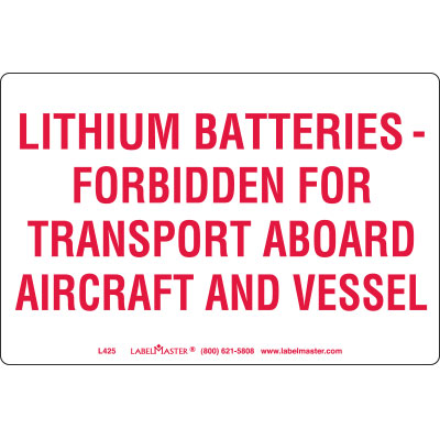 DOT Lithium Battery Marking, Paper, 6" x 4", Aircraft, Vessel