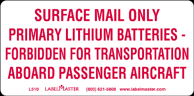USPS Lithium Battery Marking - Paper, 4" x 2"