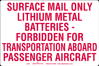 USPS Lithium Metal Battery Marking, Paper, 4" x 6"