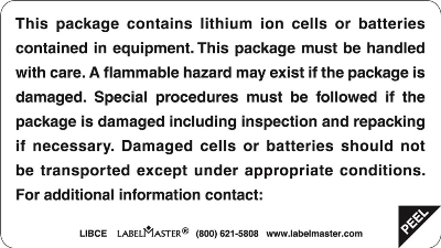 Peel Away Document, Lithium Ion Batteries Contained In Equipment