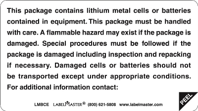 Peel Away Document, Lithium Metal Batteries Contained In Equipment