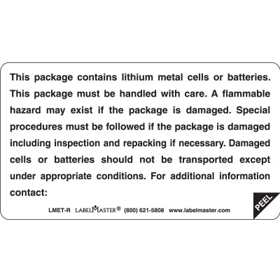 Peel Away Document, Contains Lithium Metal Cells Or Batteries