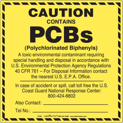 Caution Contains PCBs Label, 2.5" x 2.5"