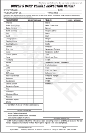 Driver's Daily Vehicle Inspection Form Book