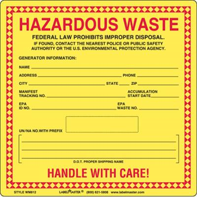 Standard Waste Label for 12mm UN NA, Pin Feed, Vinyl, 6" x 5.875", 500 Pack
