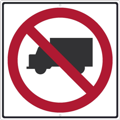 No Trucks Sign with Graphic - Reflective Aluminum