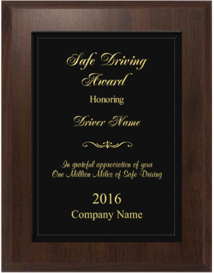 Safe Driving Award Plaque