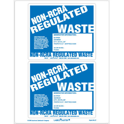 Laser Non RCRA Regulated Waste Label
