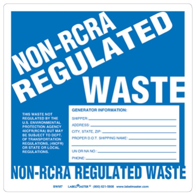 Non RCRA Regulated Waste Label with Generator Info - Paper