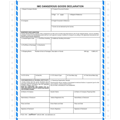 IMO Dangerous Goods Declaration Form, PinFeed 4 Part Form - 500 pack