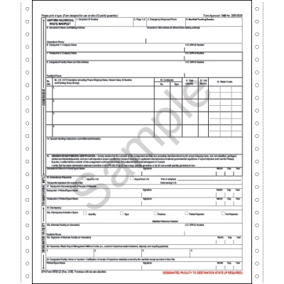 Uniform Hazardous Waste Manifest - Pin Feed Form