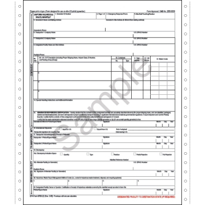 Uniform Hazardous Waste Manifest 6-Part Pin Feed Form 500ct